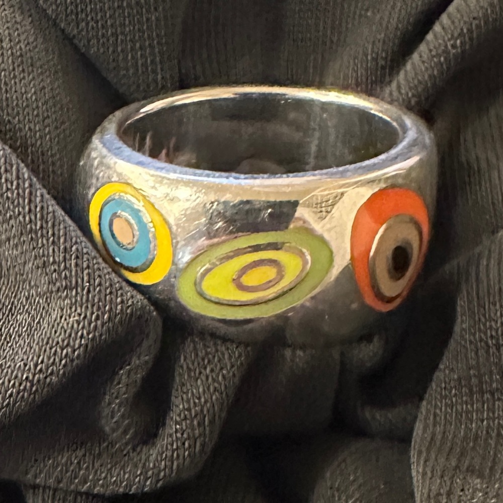 Vintgage Swatch Bijoux Samba stainless ring w/colorful enamel accents SZ 8 - Picture 2 of 9